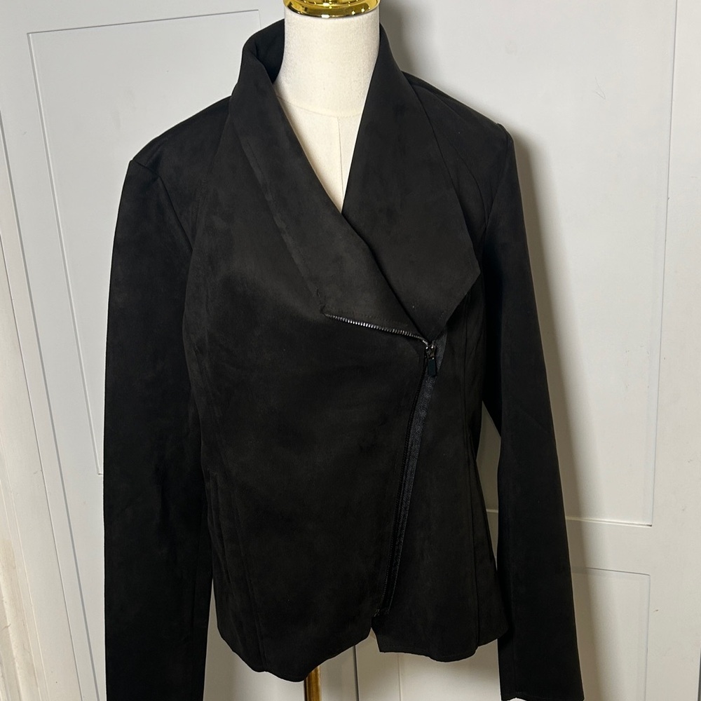 Kut From The Kloth Carina Faux Black Suede Zip Jacket Asymmetrical Size XL